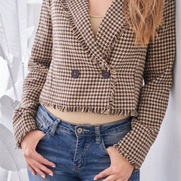 CHIC DOLLZ Houndstooth Blazer COCOA TAN - Picture 5 of 11